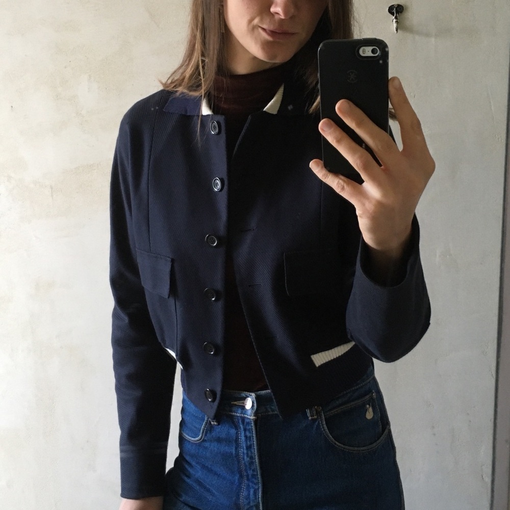 Victor Victoria navy varsity style jacket sz S - Picture 3 of 14